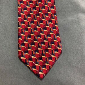 Ermenegildo Zegna Mens Silk Neck Tie Italy Red Yellow Blue Geometric 58" x 4"